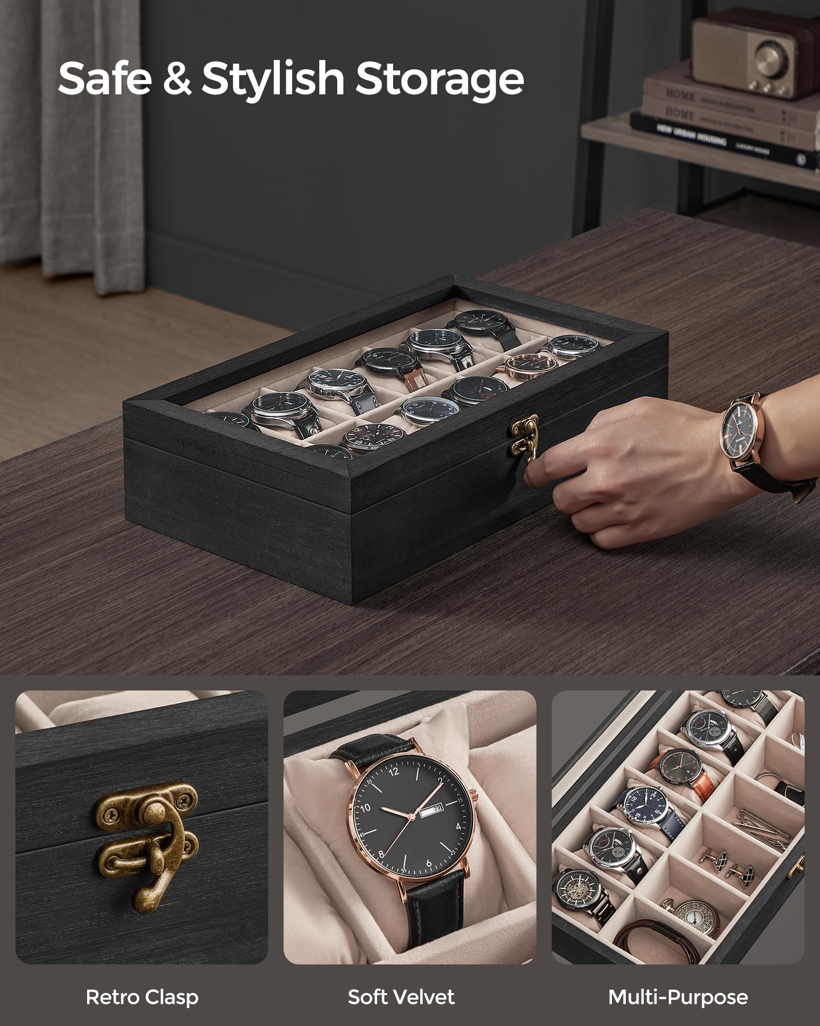 Foto 4 pulgar | Organizador de Madera Songmics con 12 Ranuras Negro - Venta Internacional