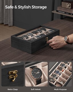 Foto 3 | Organizador de Madera Songmics con 12 Ranuras Negro - Venta Internacional