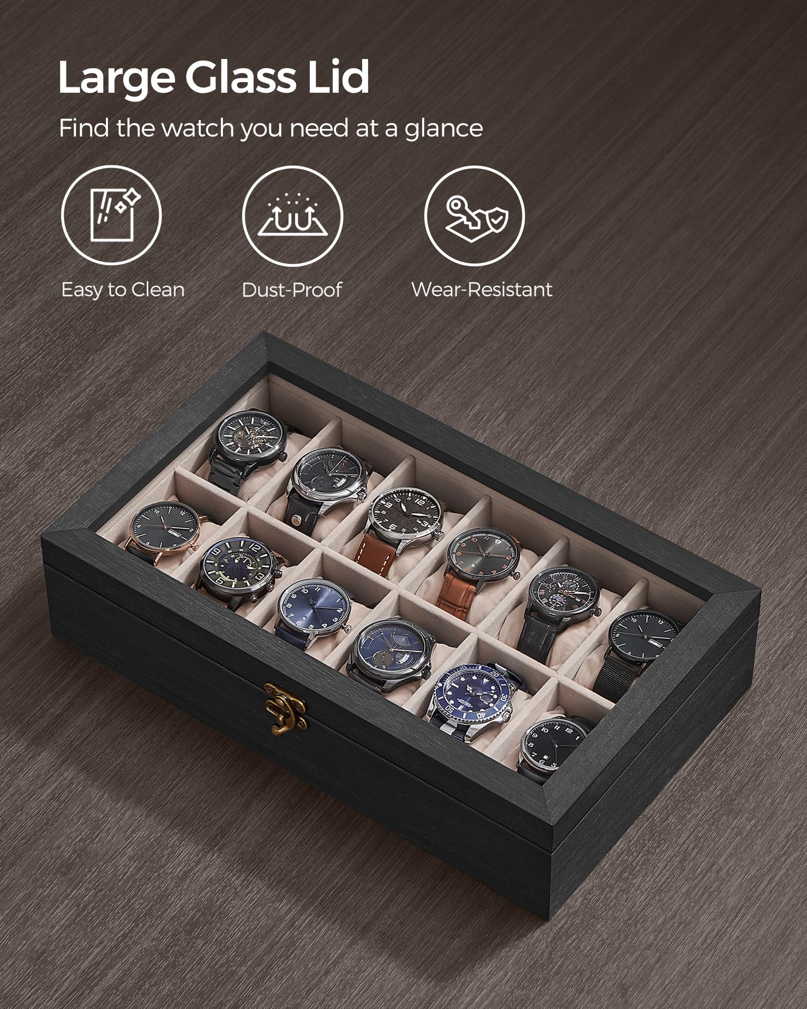 Foto 7 pulgar | Organizador de Madera Songmics con 12 Ranuras Negro - Venta Internacional