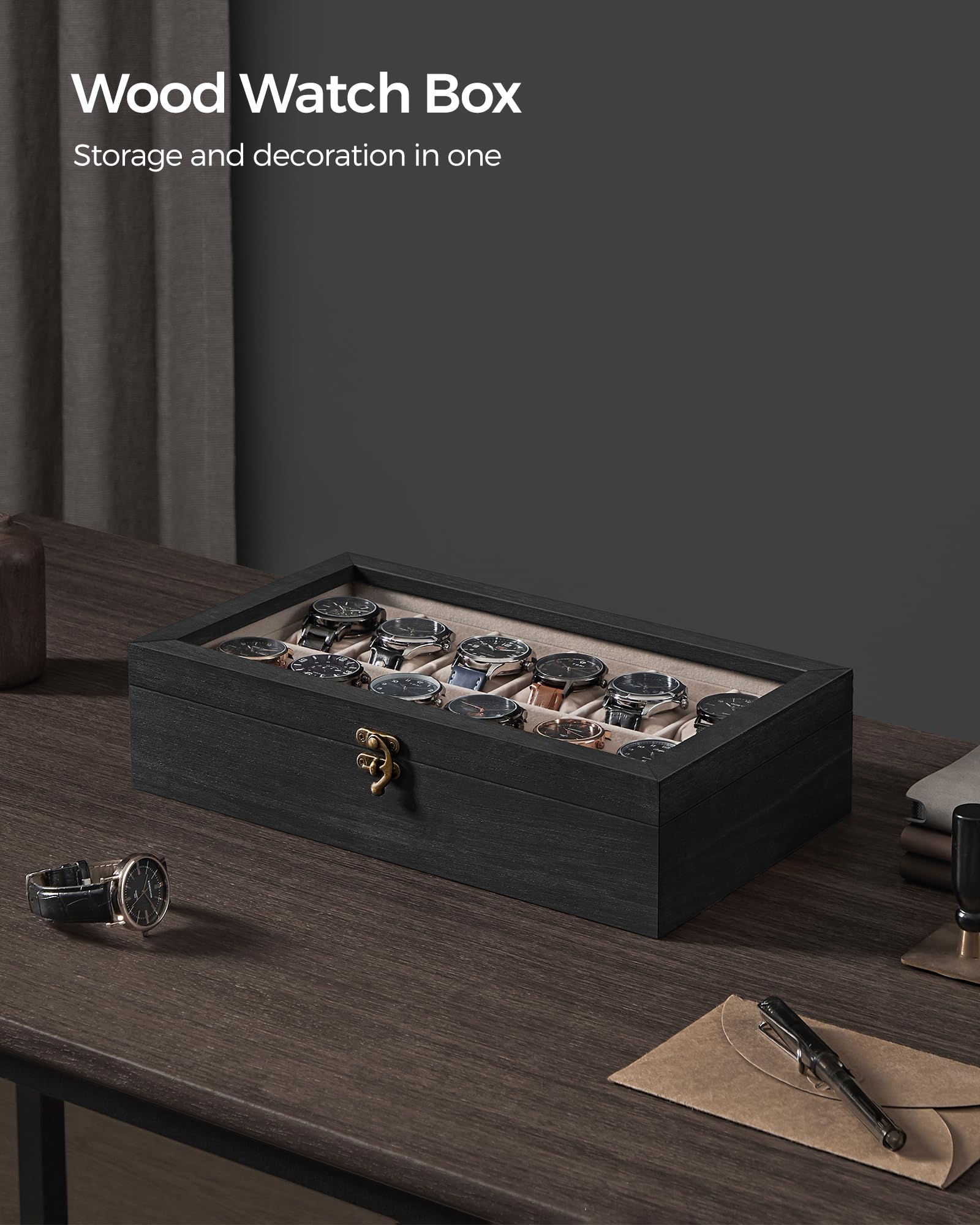 Foto 8 pulgar | Organizador de Madera Songmics con 12 Ranuras Negro - Venta Internacional