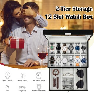 Foto 2 | Caja De Almacenamiento Para Relojes Ogrmar De 12 Ranuras De Piel Sintética Con Cierre, Negra - Venta Internacional.