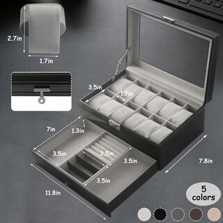 Foto 5 | Caja De Almacenamiento Para Relojes Ogrmar De 12 Ranuras De Piel Sintética Con Cierre, Negra - Venta Internacional.