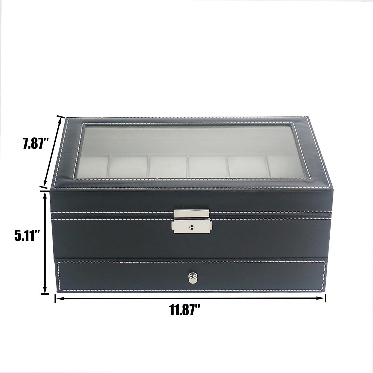 Foto 7 pulgar | Caja De Almacenamiento Para Relojes Ogrmar De 12 Ranuras De Piel Sintética Con Cierre, Negra - Venta Internacional.