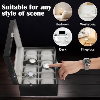 Foto 7 | Caja De Almacenamiento Para Relojes Ogrmar De 12 Ranuras De Piel Sintética Con Cierre, Negra - Venta Internacional.