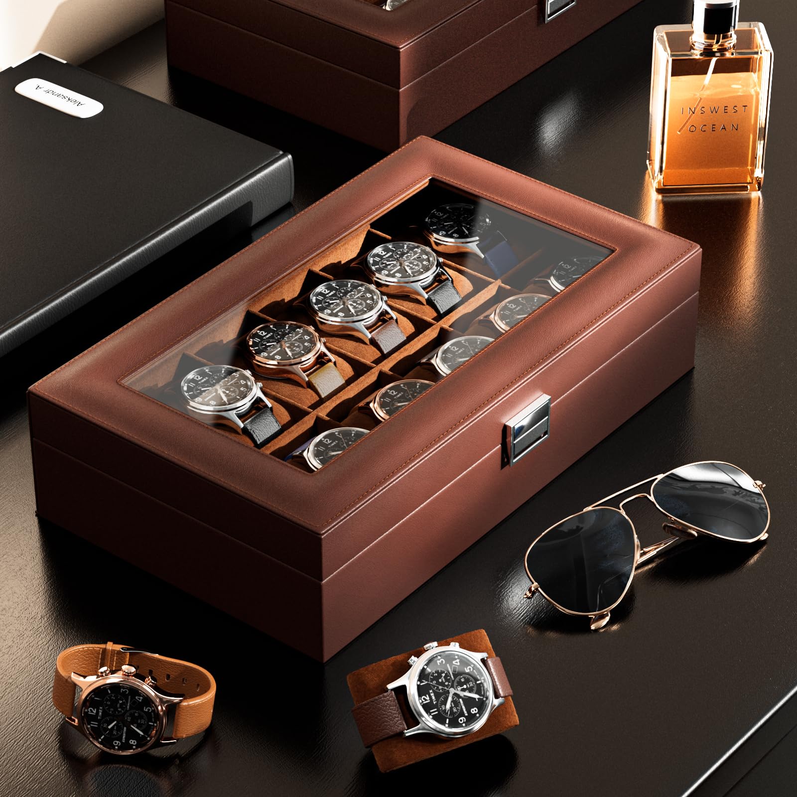 Foto 4 pulgar | Caja Organizadora Procase De 12 Ranuras De Piel Sintética Para Hombre, Color Marrón - Venta Internacional.