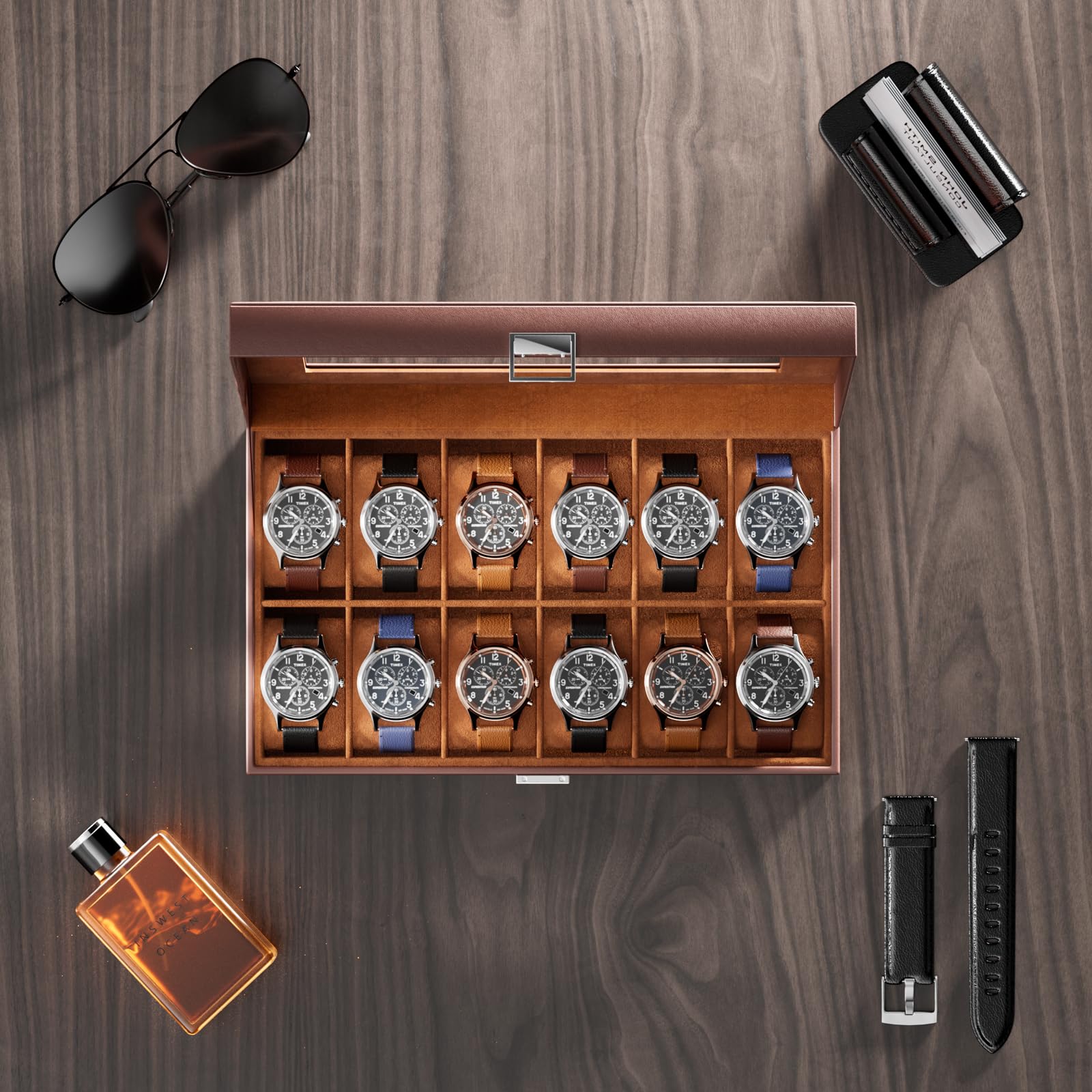 Foto 5 pulgar | Caja Organizadora Procase De 12 Ranuras De Piel Sintética Para Hombre, Color Marrón - Venta Internacional.