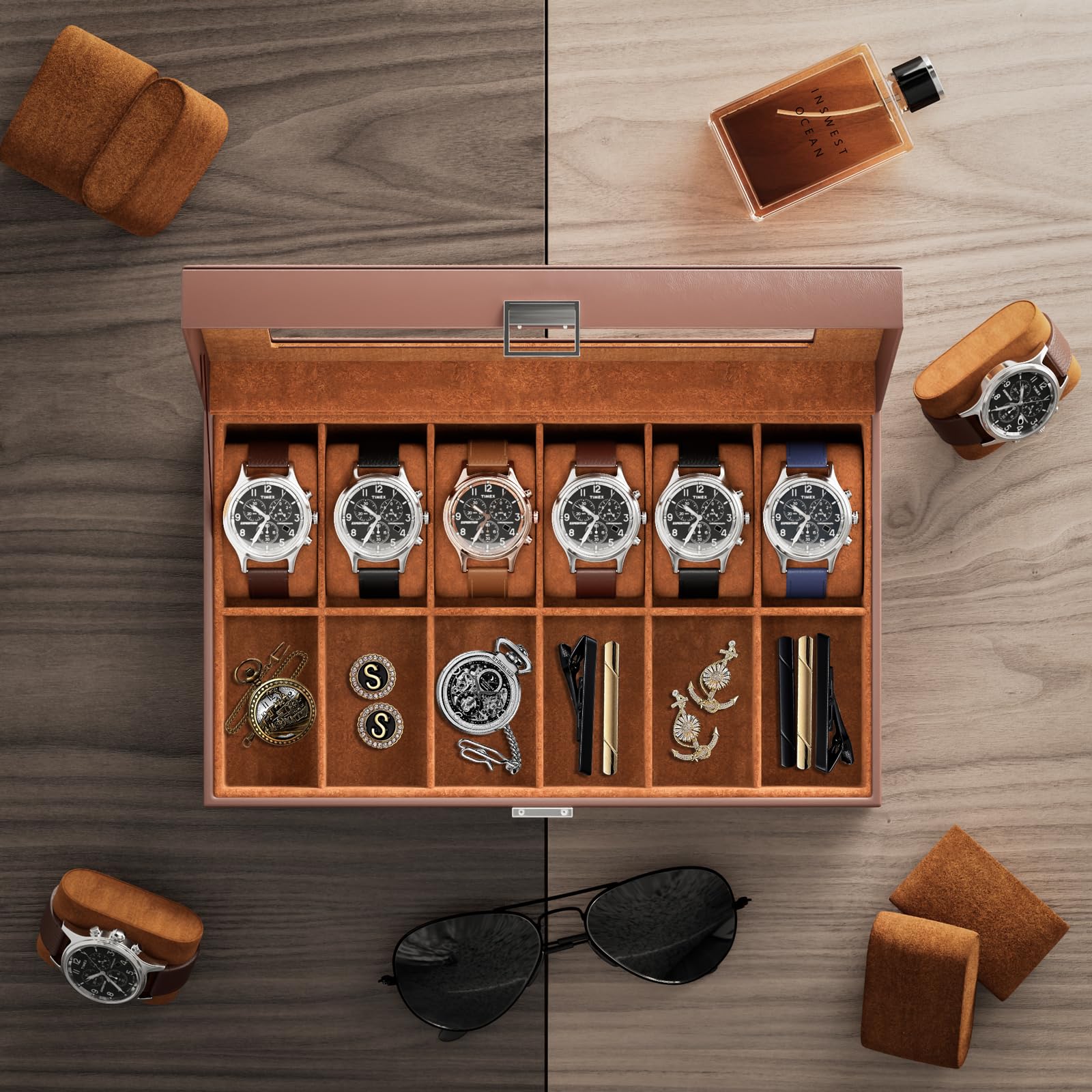 Foto 7 pulgar | Caja Organizadora Procase De 12 Ranuras De Piel Sintética Para Hombre, Color Marrón - Venta Internacional.