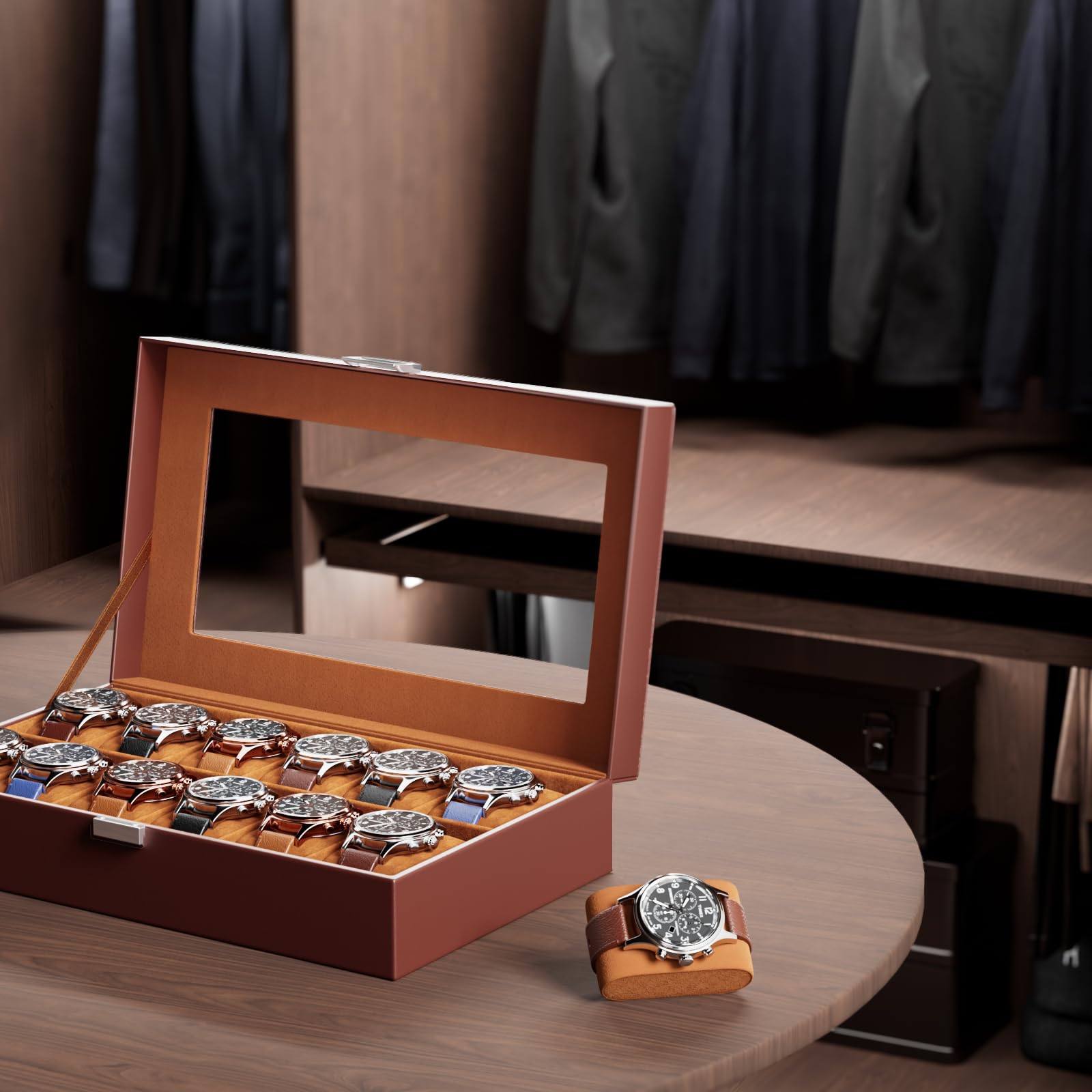 Foto 8 pulgar | Caja Organizadora Procase De 12 Ranuras De Piel Sintética Para Hombre, Color Marrón - Venta Internacional.
