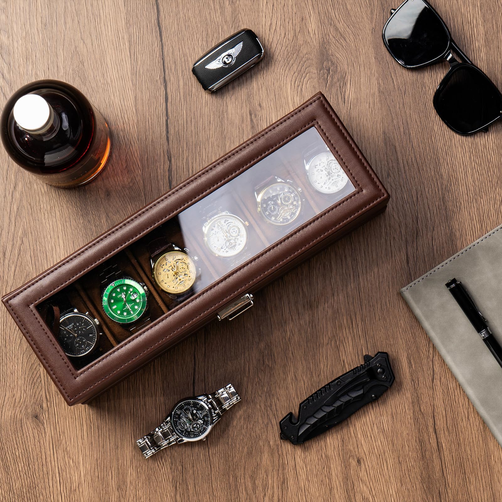 Foto 4 pulgar | Estuche Procase Marrón para Relojes-Venta Internacional
