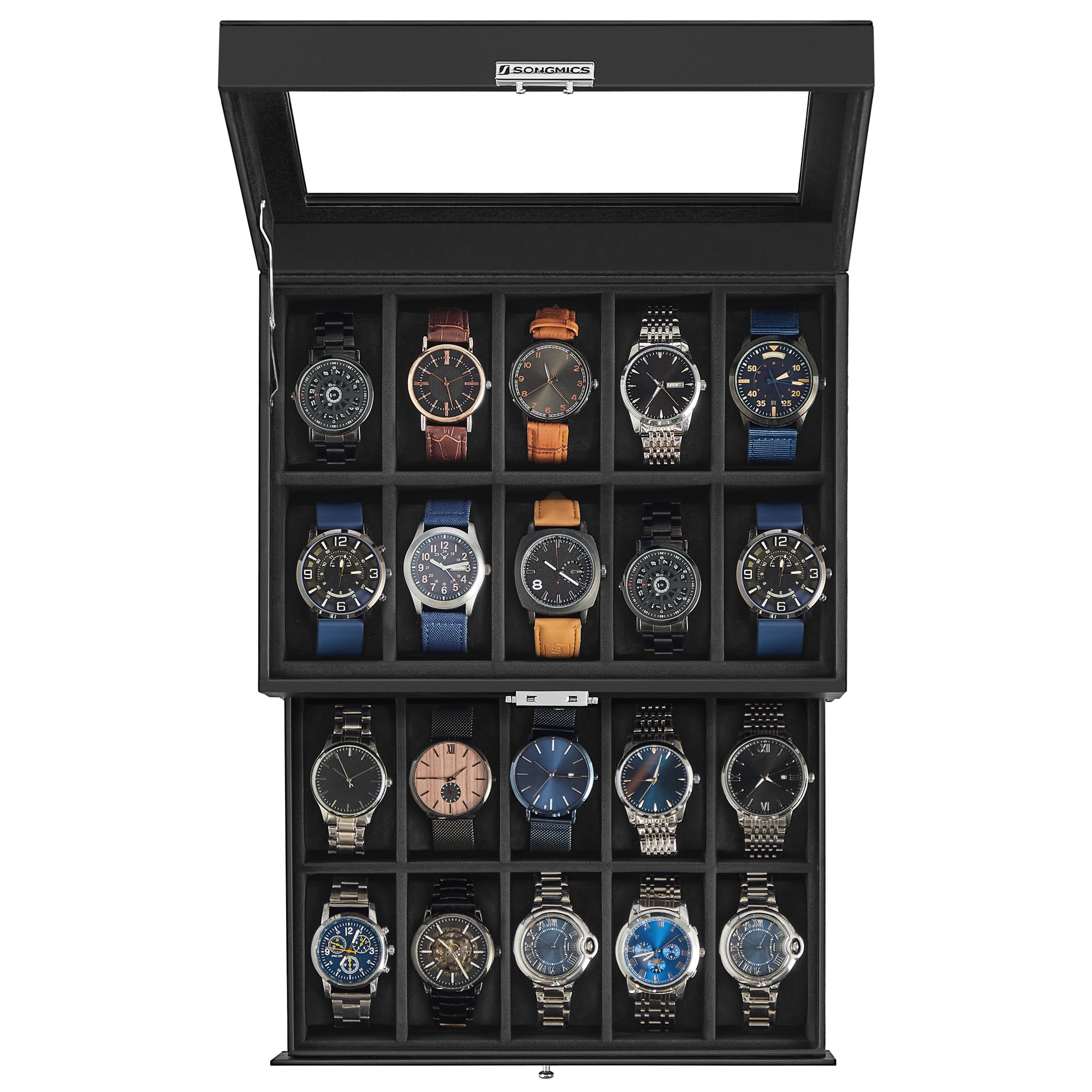 Foto 2 pulgar | Caja De Reloj Songmics De 20 Ranuras Con Tapa De Cristal De 2 Capas, Negra, Ujwb020b01 - Venta Internacional.
