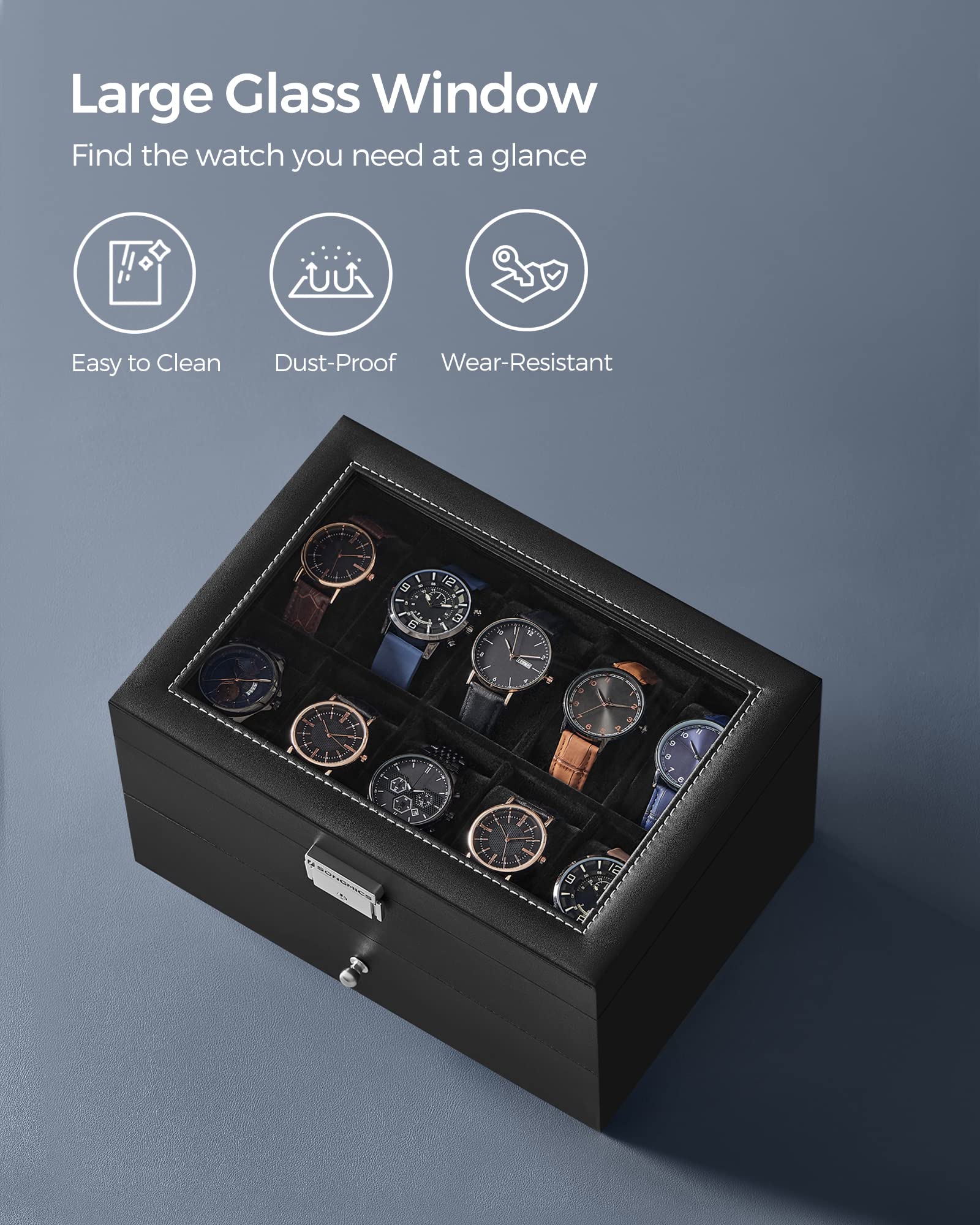 Foto 6 pulgar | Caja De Reloj Songmics De 20 Ranuras Con Tapa De Cristal De 2 Capas, Negra, Ujwb020b01 - Venta Internacional.