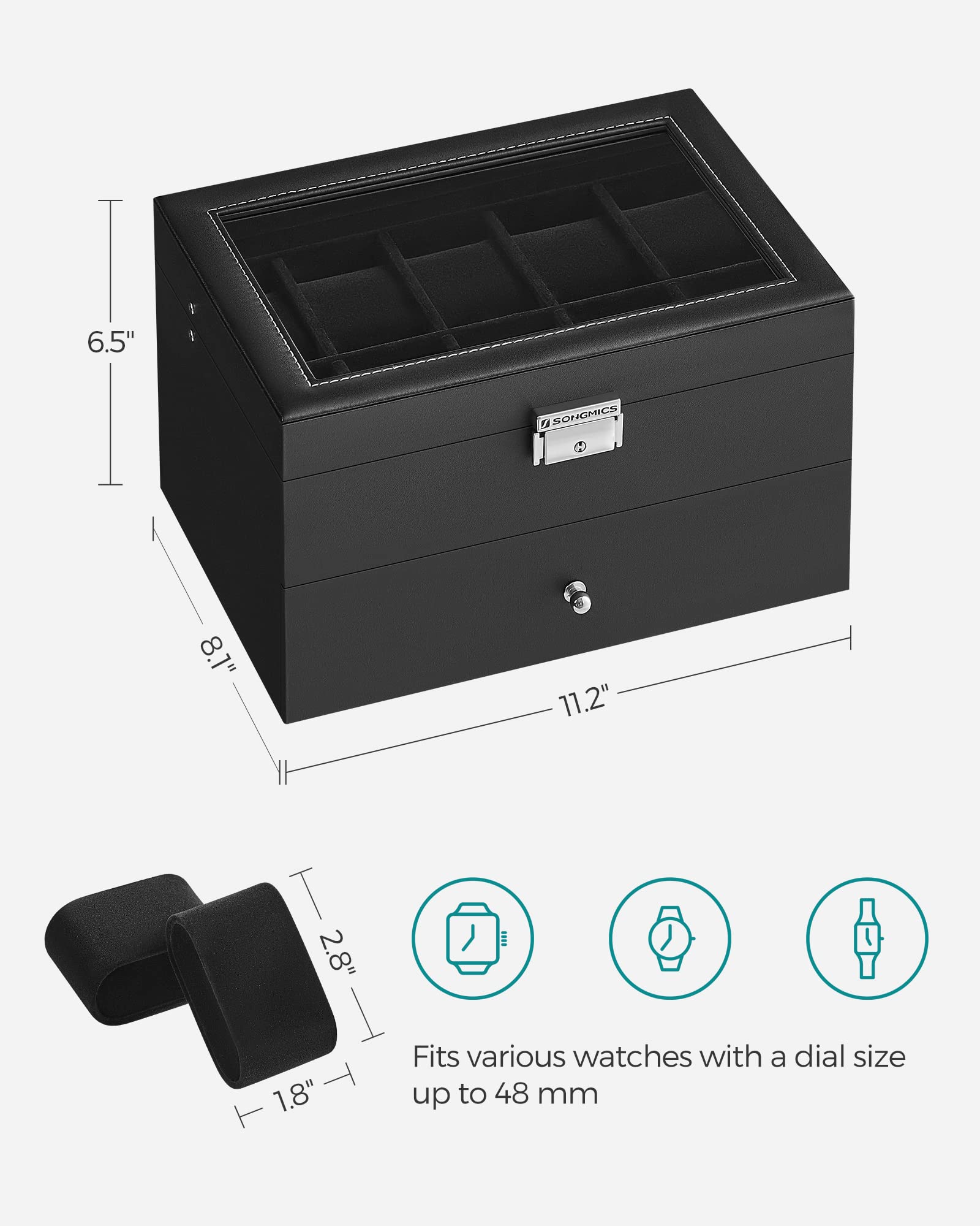 Foto 7 pulgar | Caja De Reloj Songmics De 20 Ranuras Con Tapa De Cristal De 2 Capas, Negra, Ujwb020b01 - Venta Internacional.