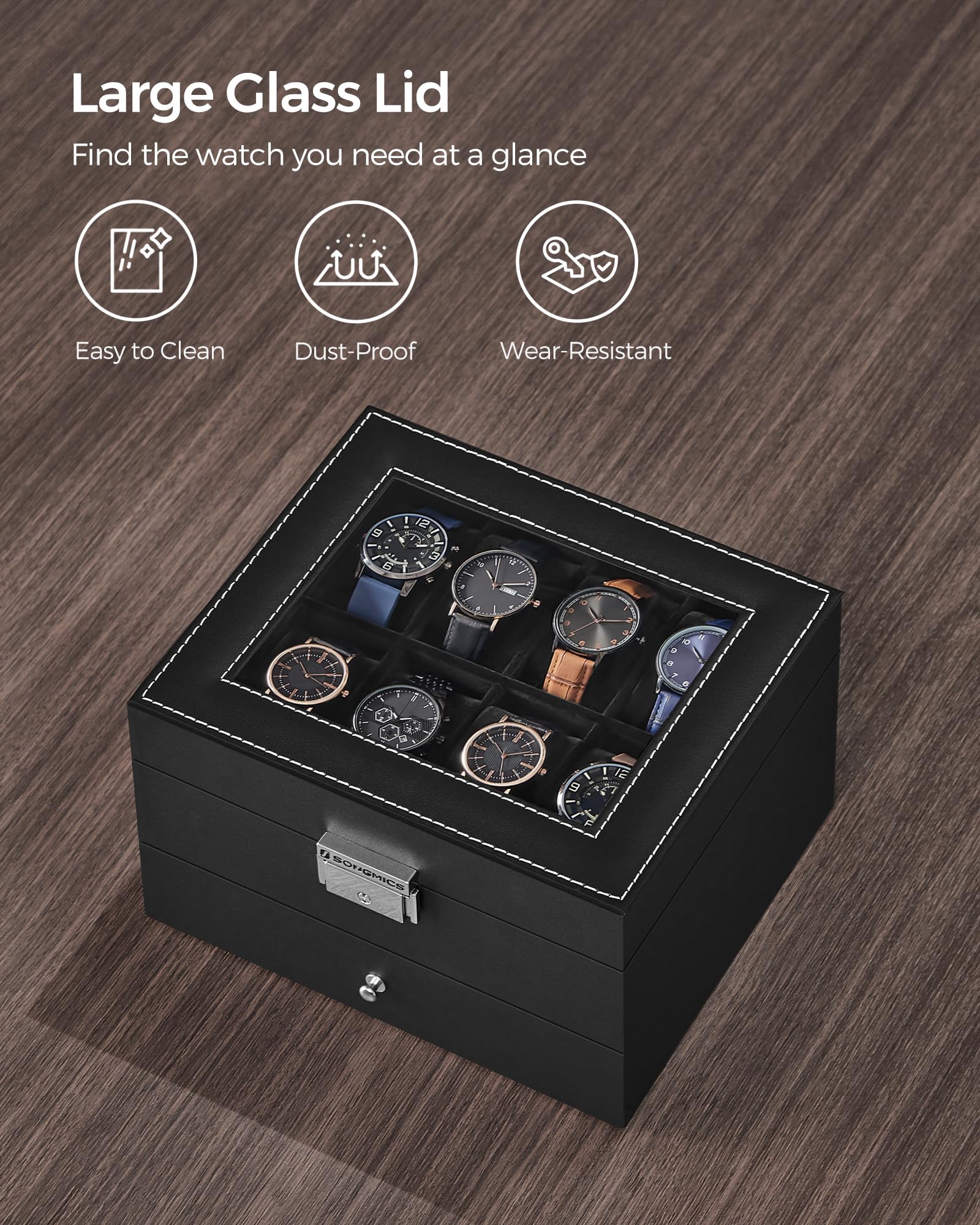 Foto 6 pulgar | Caja Para Relojes Songmics De 8 Ranuras Con Cierre, Tapa De Cristal Y Cajón - Venta Internacional.