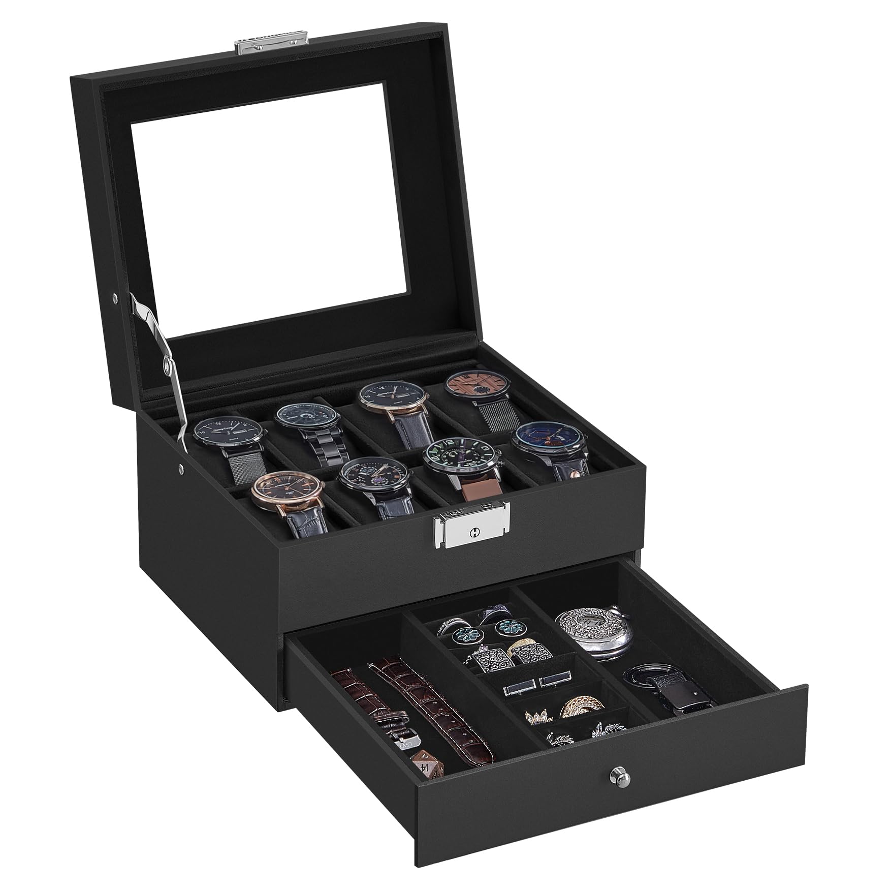 Foto 8 pulgar | Caja Para Relojes Songmics De 8 Ranuras Con Cierre, Tapa De Cristal Y Cajón - Venta Internacional.