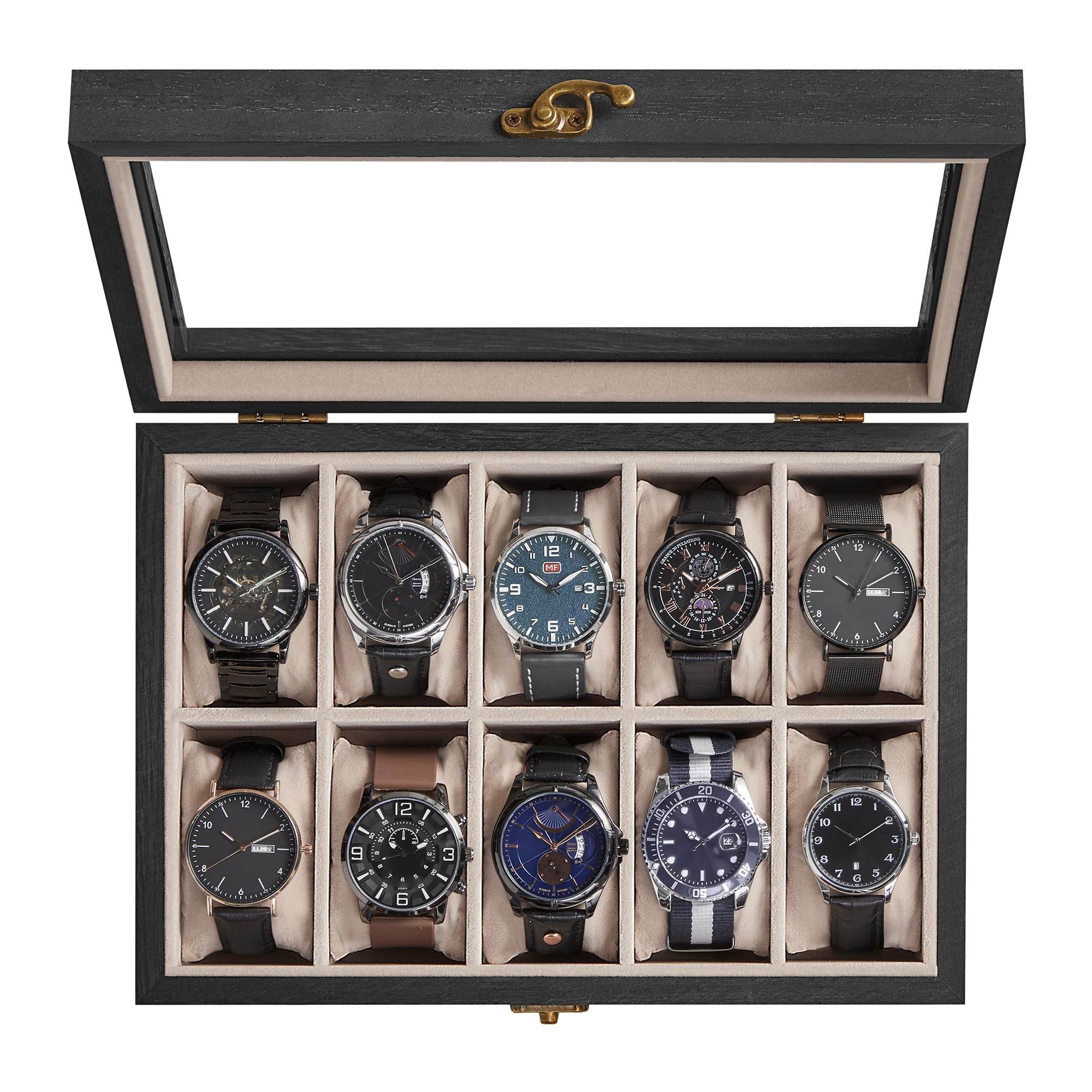 Foto 2 pulgar | Caja De Relojes Songmics De 10 Ranuras De Madera Maciza Negra Ébano Ujow100b01 - Venta Internacional.