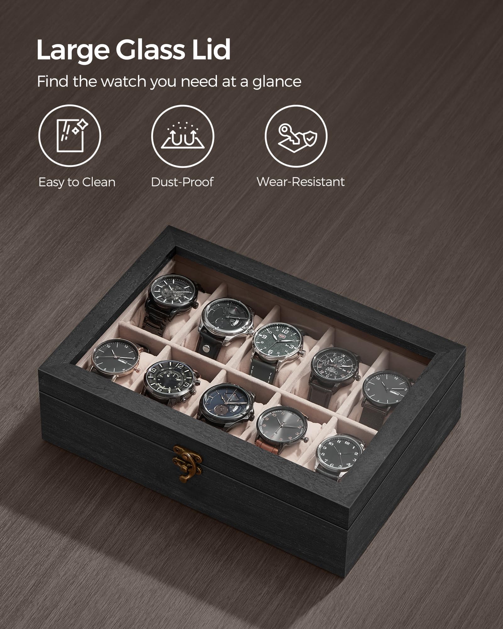 Foto 7 pulgar | Caja De Relojes Songmics De 10 Ranuras De Madera Maciza Negra Ébano Ujow100b01 - Venta Internacional.