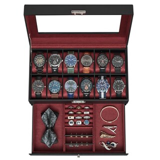 Foto 1 | Caja De Relojes Songmics De 2 Niveles Para 12 Relojes Con Candado, Color Negro