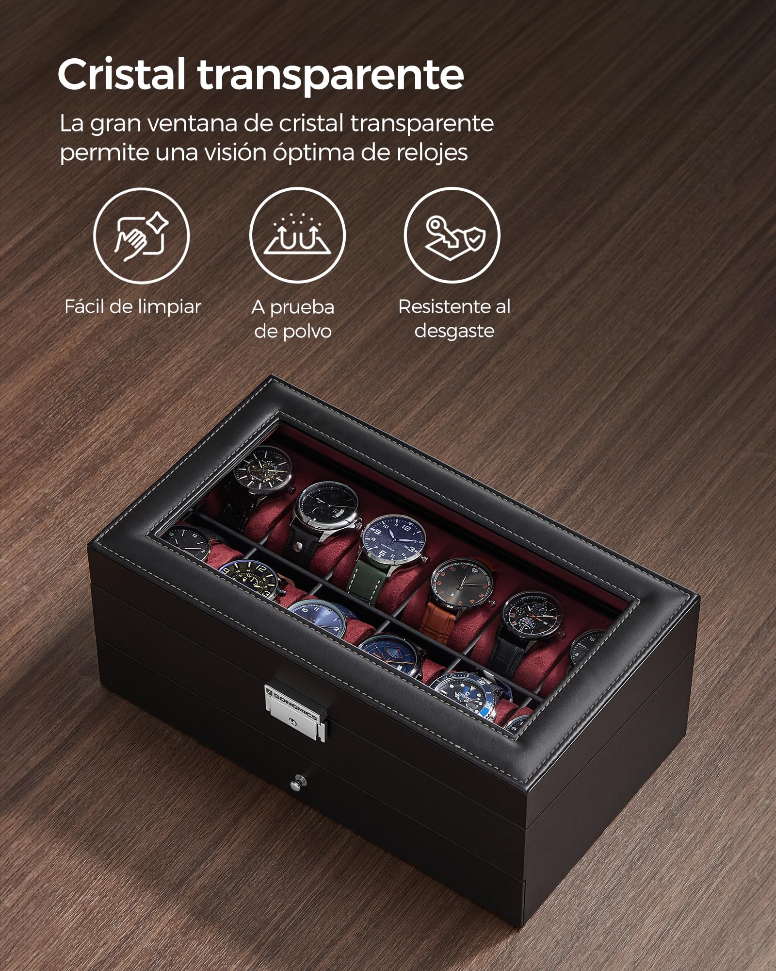 Foto 8 pulgar | Caja De Relojes Songmics De 2 Niveles Para 12 Relojes Con Candado, Color Negro