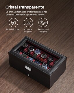 Foto 7 | Caja De Relojes Songmics De 2 Niveles Para 12 Relojes Con Candado, Color Negro