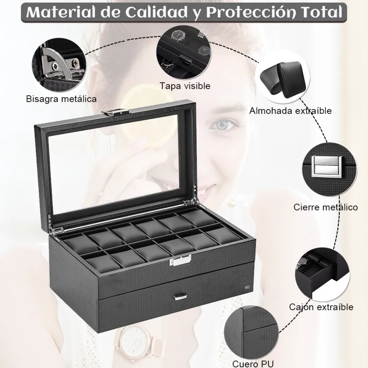 Foto 4 pulgar | Estuche Exhibidor Relojes Caja Organizador Reloj 24 Espacios Eo Safe Imports Esi-19061 Negro