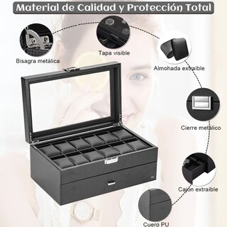 Foto 3 | Estuche Exhibidor Relojes Caja Organizador Reloj 24 Espacios Eo Safe Imports Esi-19061 Negro
