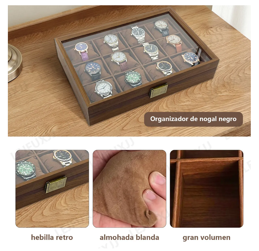 Foto 4 pulgar | Caja Para Relojes Y Alhajero Con 12 Compartimentos En Nogal