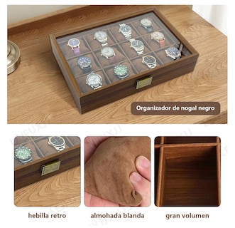 Foto 3 | Caja Para Relojes Y Alhajero Con 12 Compartimentos En Nogal