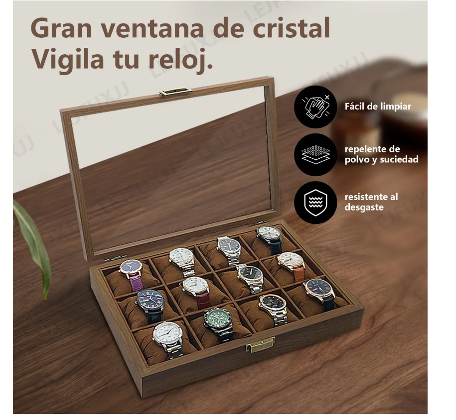 Foto 6 pulgar | Caja Para Relojes Y Alhajero Con 12 Compartimentos En Nogal