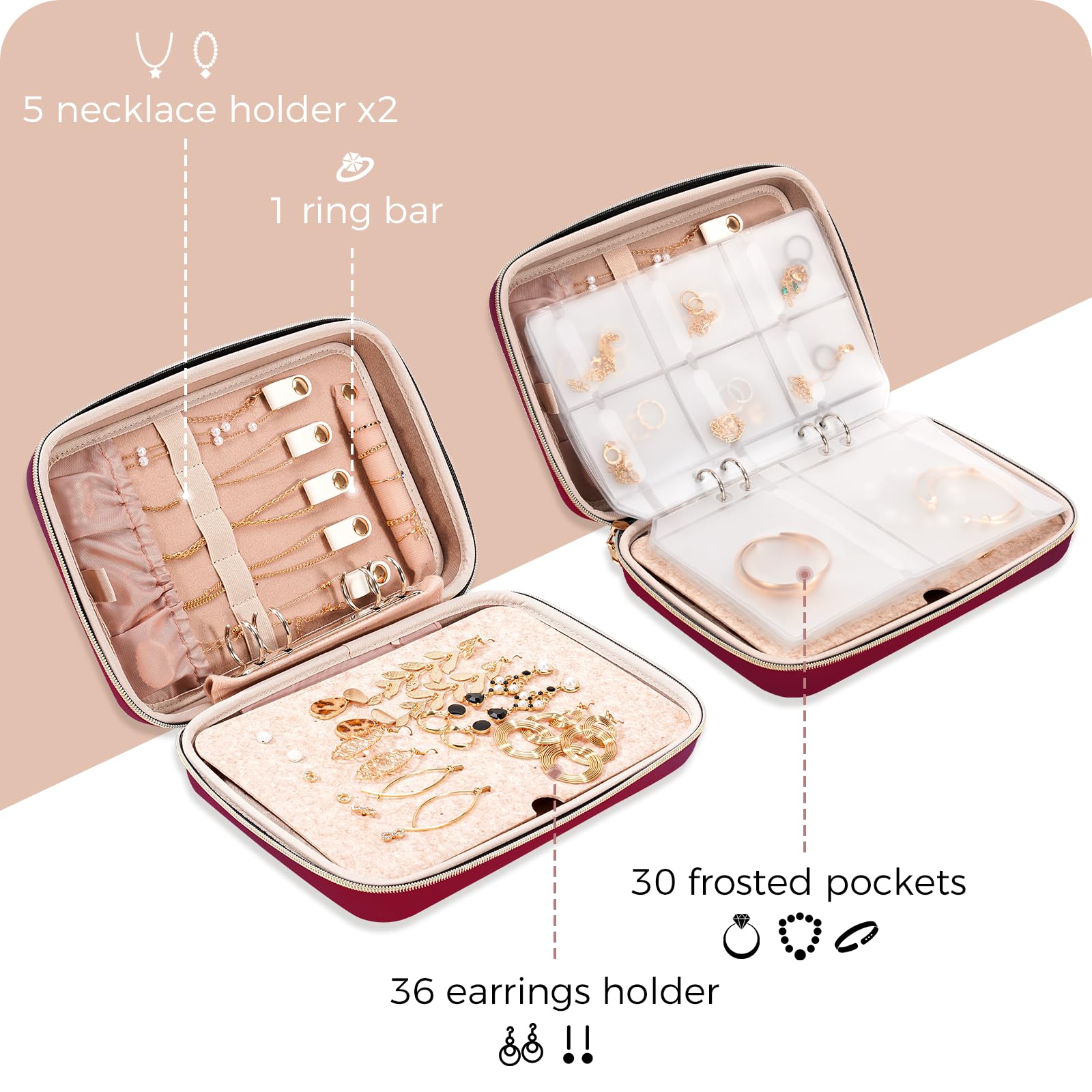 Foto 5 pulgar | Funda Organizadora De Joyas Procase, Grande, De Viaje Para Mujer, Vino - Venta Internacional.