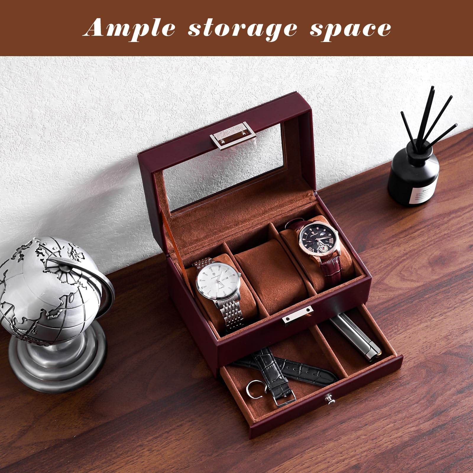 Foto 2 | Vitrina Watch Box Procase De 3 Ranuras Con Cajón Para Hombre - Venta Internacional.