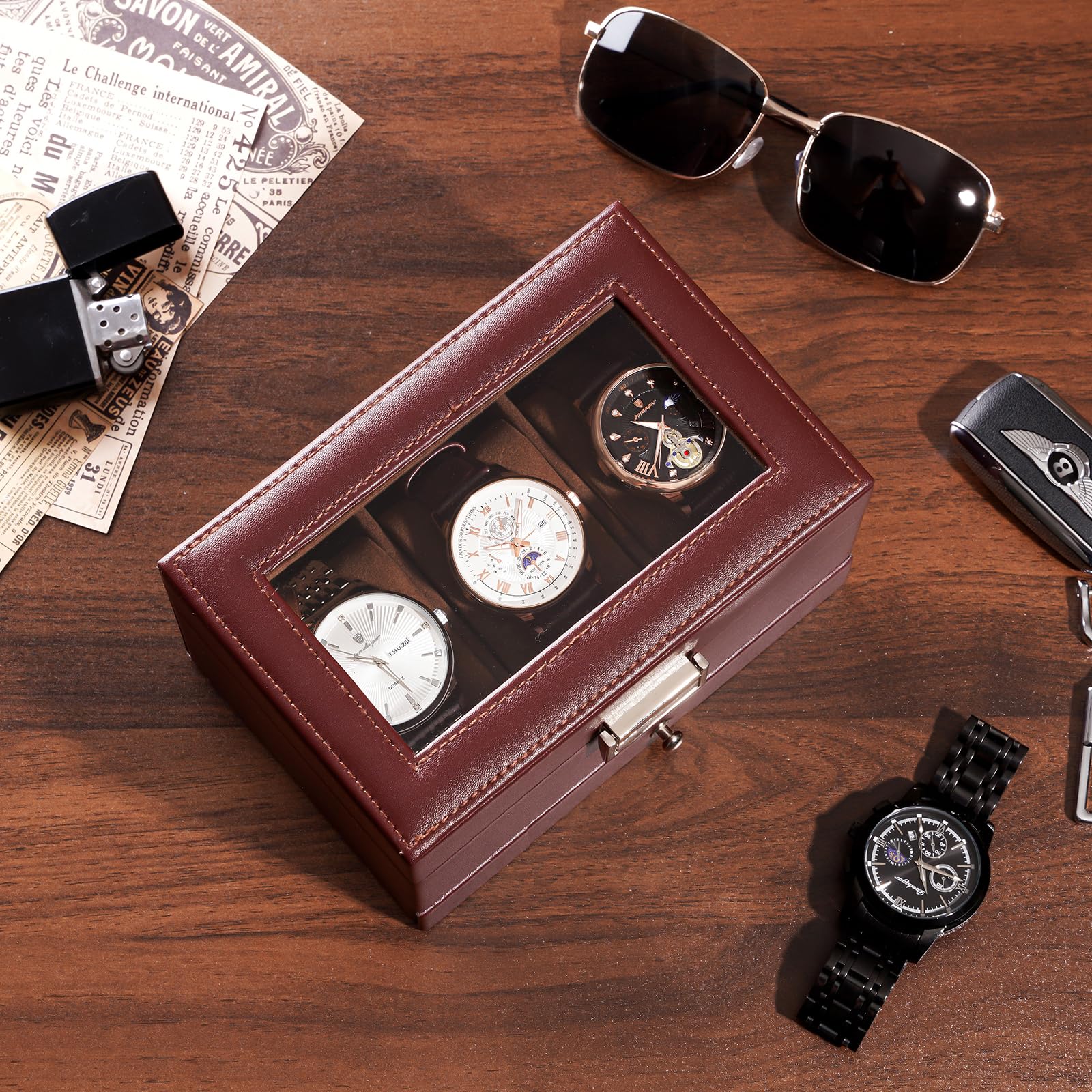 Foto 4 | Vitrina Watch Box Procase De 3 Ranuras Con Cajón Para Hombre - Venta Internacional.
