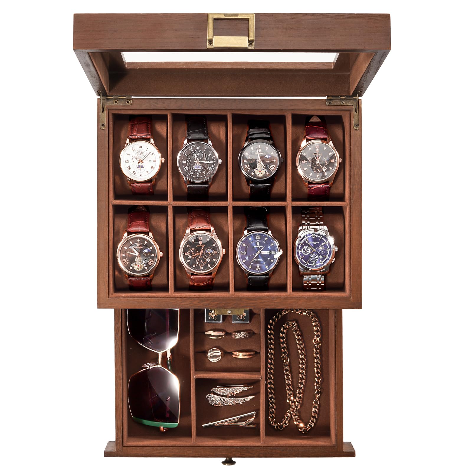 Foto 2 pulgar | Funda De Reloj Procase De Madera Con 8 Ranuras Y Cajón Para Hombre Y Mujer - Venta Internacional.