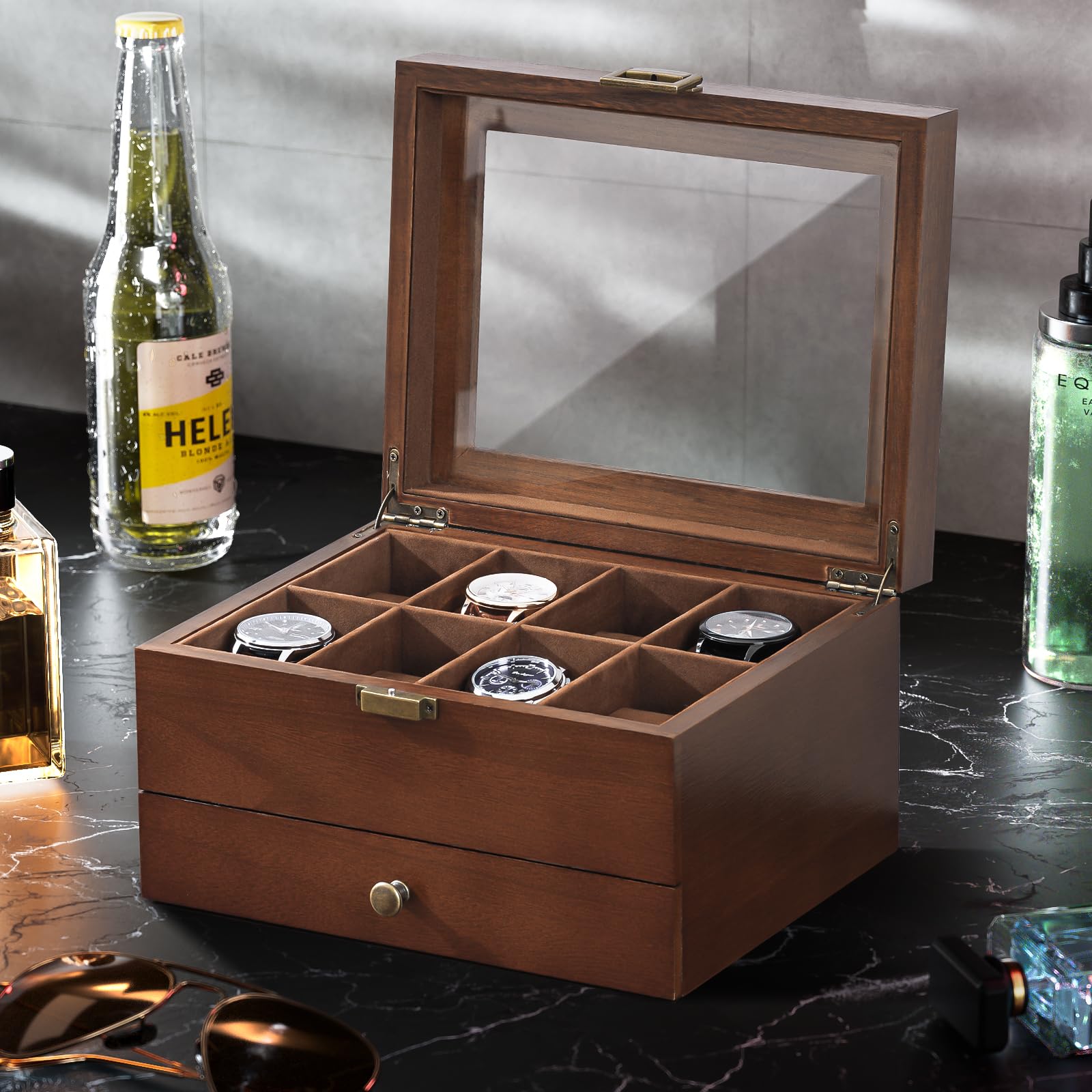 Foto 6 pulgar | Funda De Reloj Procase De Madera Con 8 Ranuras Y Cajón Para Hombre Y Mujer - Venta Internacional.