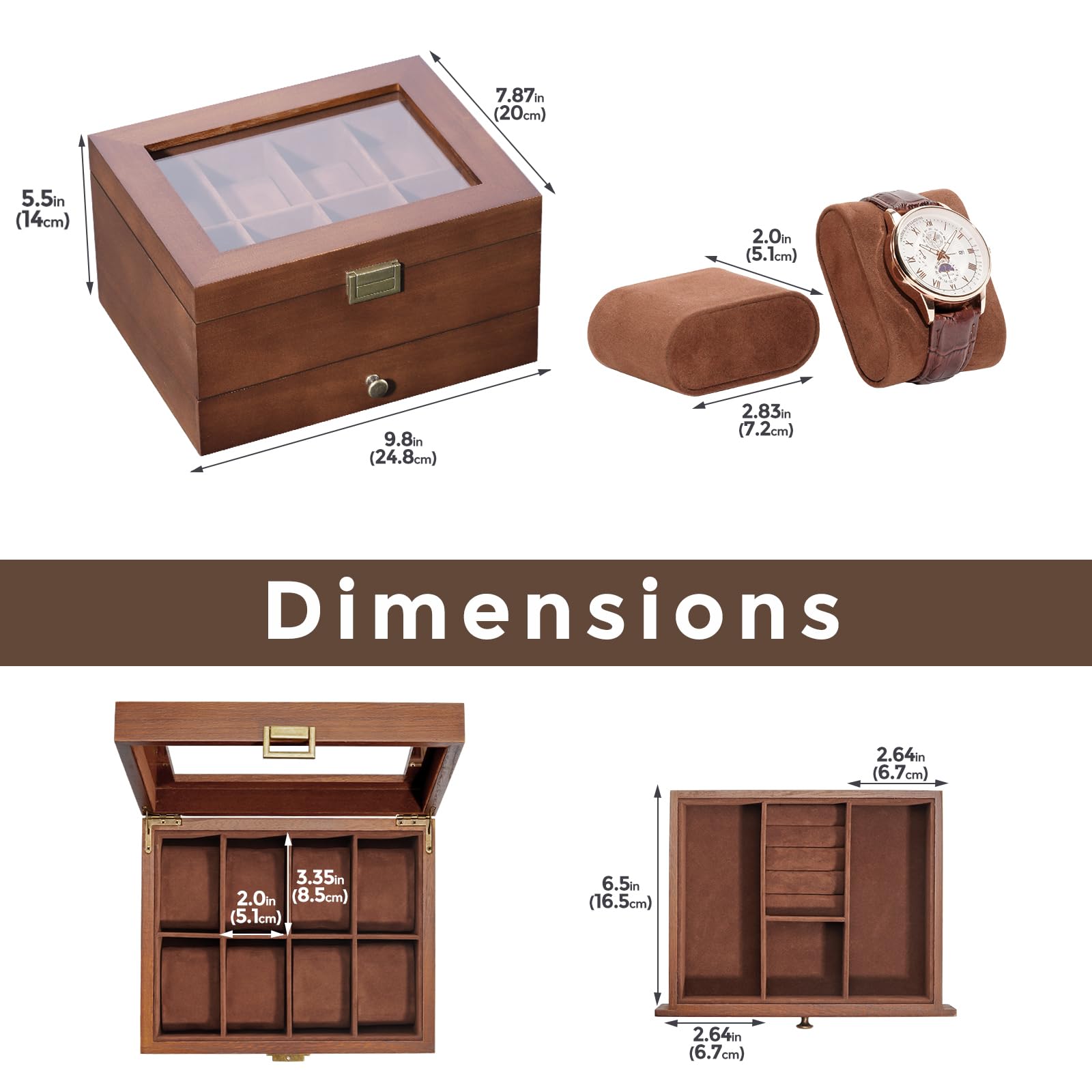 Foto 7 pulgar | Funda De Reloj Procase De Madera Con 8 Ranuras Y Cajón Para Hombre Y Mujer - Venta Internacional.