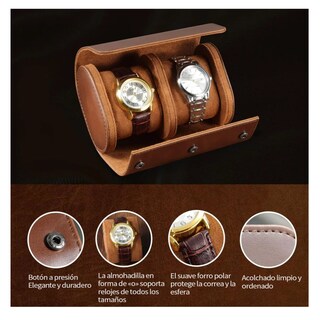 Foto 4 | Estuche Cuero De Almacenamiento Para 2 Relojes Organizador Belug, Cafe