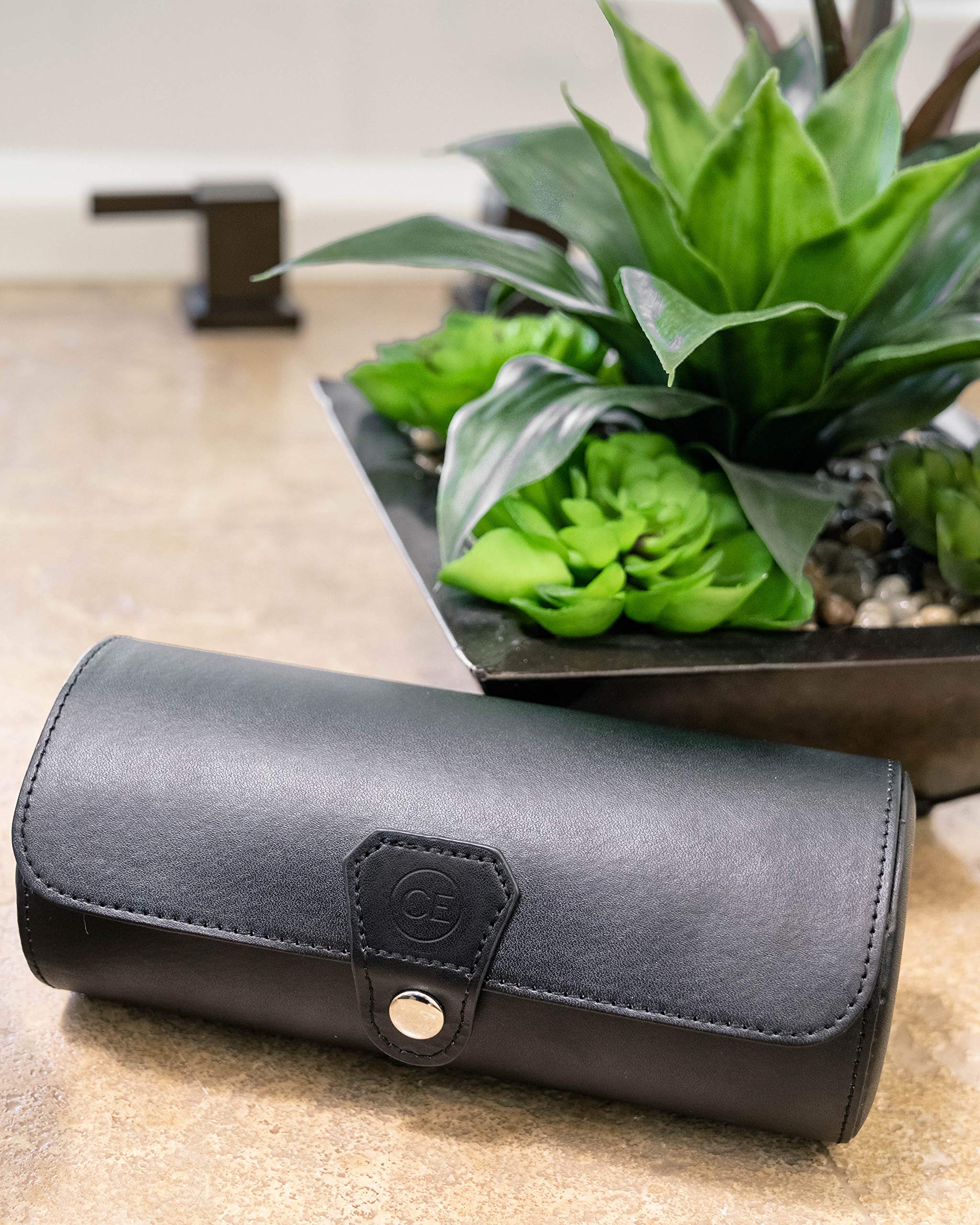 Foto 5 pulgar | Funda Organizadora En Rollo Para Relojes De Viaje, Case Elegance, Piel Vegana Negra - Venta Internacional.