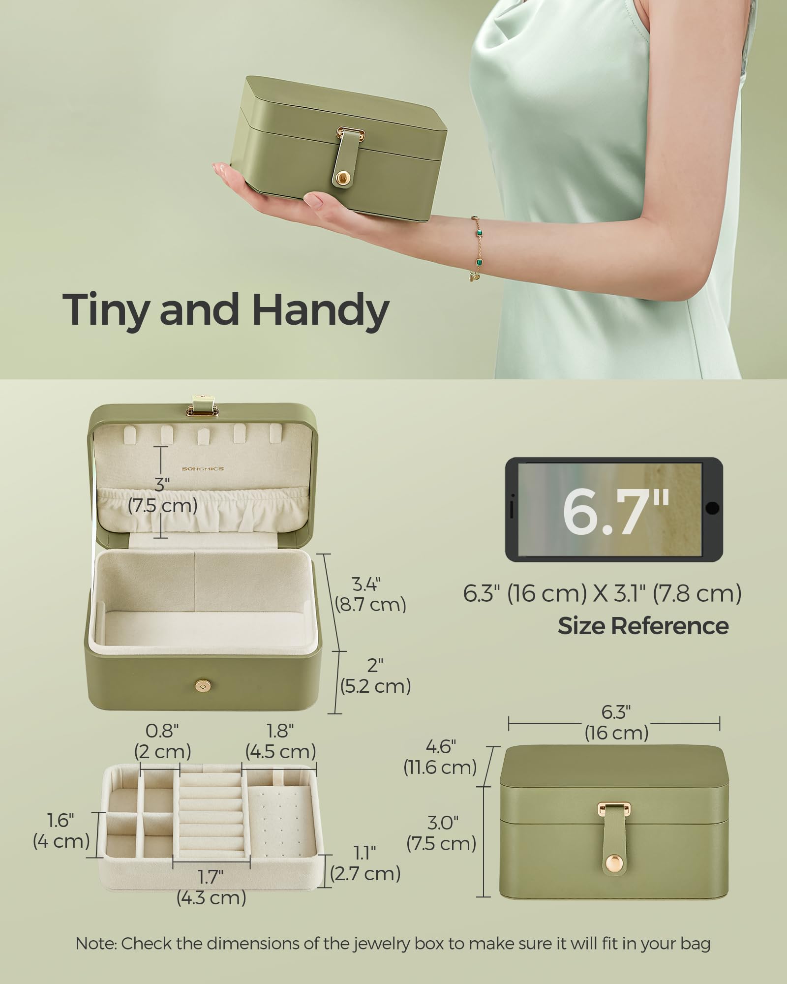 Foto 3 | Joyero Songmics Travel De 2 Capas, Color Verde Laurel, Ujbc166c02 - Venta Internacional.