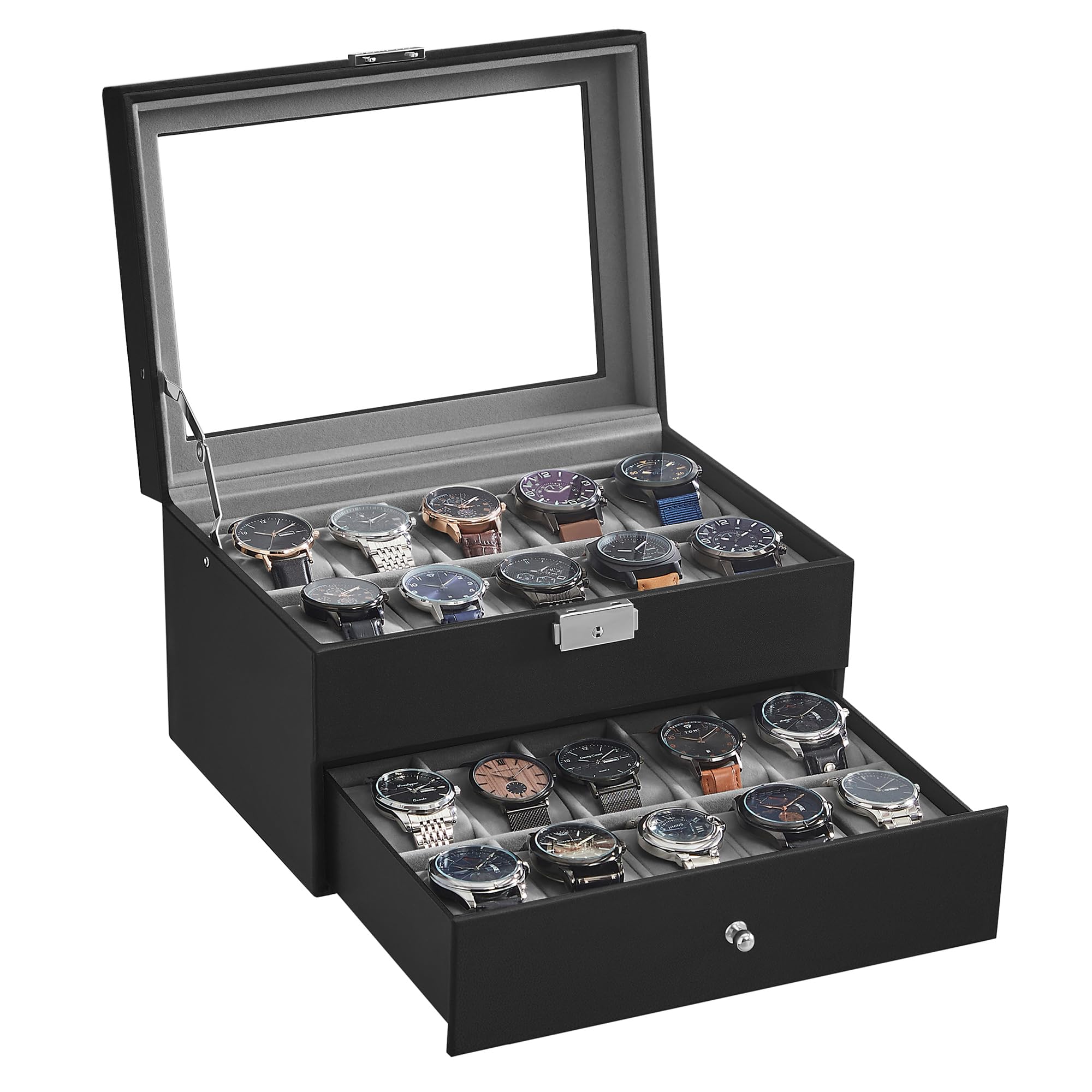Foto 2 pulgar | Caja De Reloj Songmics De 20 Ranuras Con Tapa De Cristal Con Cierre Negra Ujwb006 - Venta Internacional.