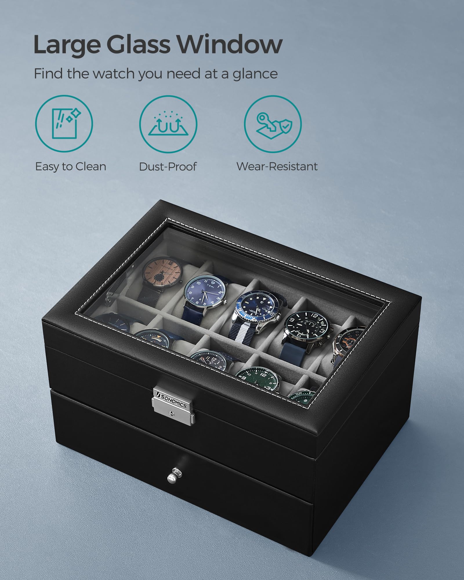 Foto 6 pulgar | Caja De Reloj Songmics De 20 Ranuras Con Tapa De Cristal Con Cierre Negra Ujwb006 - Venta Internacional.