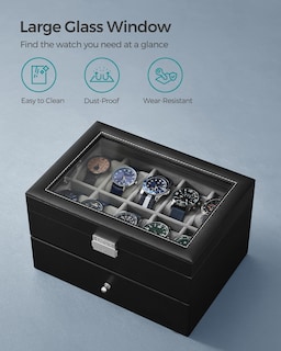 Foto 5 | Caja De Reloj Songmics De 20 Ranuras Con Tapa De Cristal Con Cierre Negra Ujwb006 - Venta Internacional.