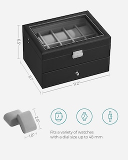 Foto 6 | Caja De Reloj Songmics De 20 Ranuras Con Tapa De Cristal Con Cierre Negra Ujwb006 - Venta Internacional.