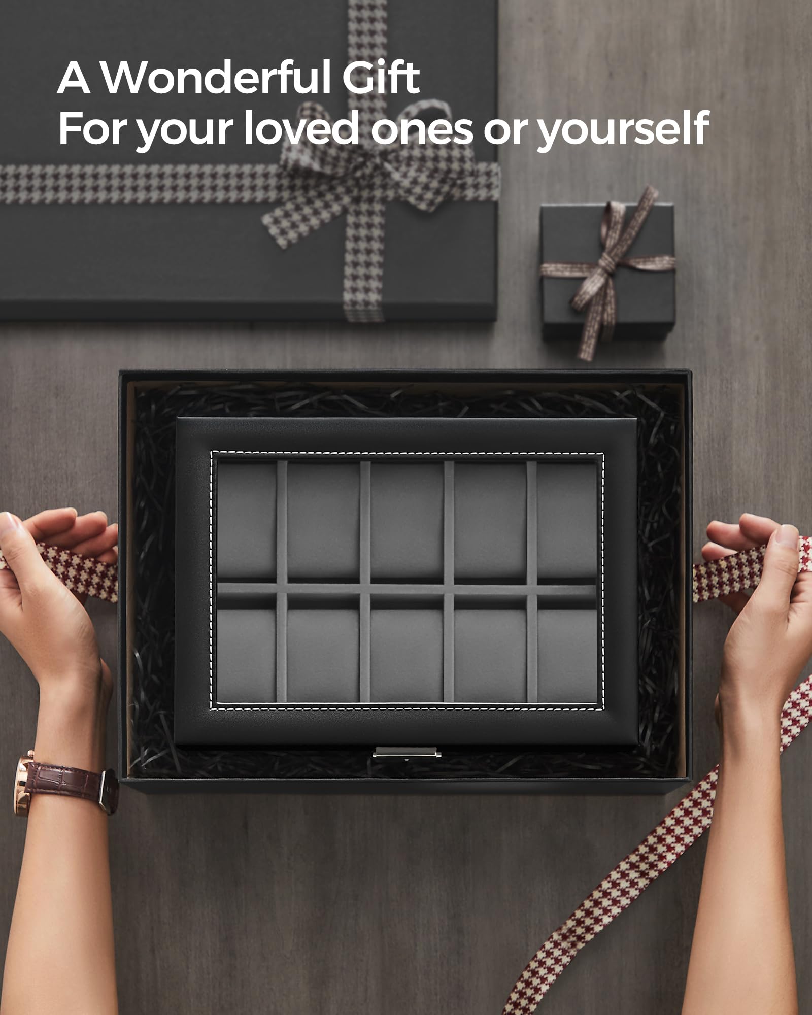 Foto 7 | Caja De Reloj Songmics De 20 Ranuras Con Tapa De Cristal Con Cierre Negra Ujwb006 - Venta Internacional.