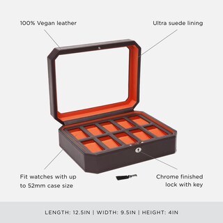 Foto 4 | Caja De Relojes Wolf Windsor De 10 Piezas De Cuero Vegano Marrón/naranja - Venta Internacional.