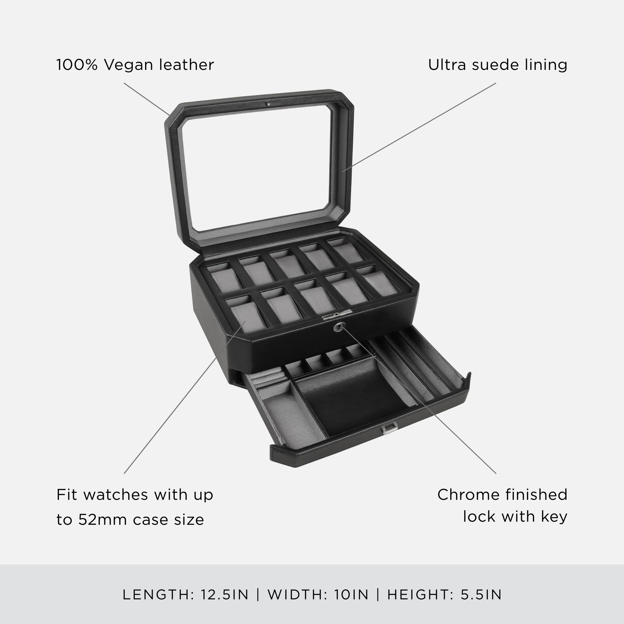 Foto 5 pulgar | Caja Para Relojes Wolf Windsor De 10 Piezas Con Cajón  Color Negro - Venta Internacional.