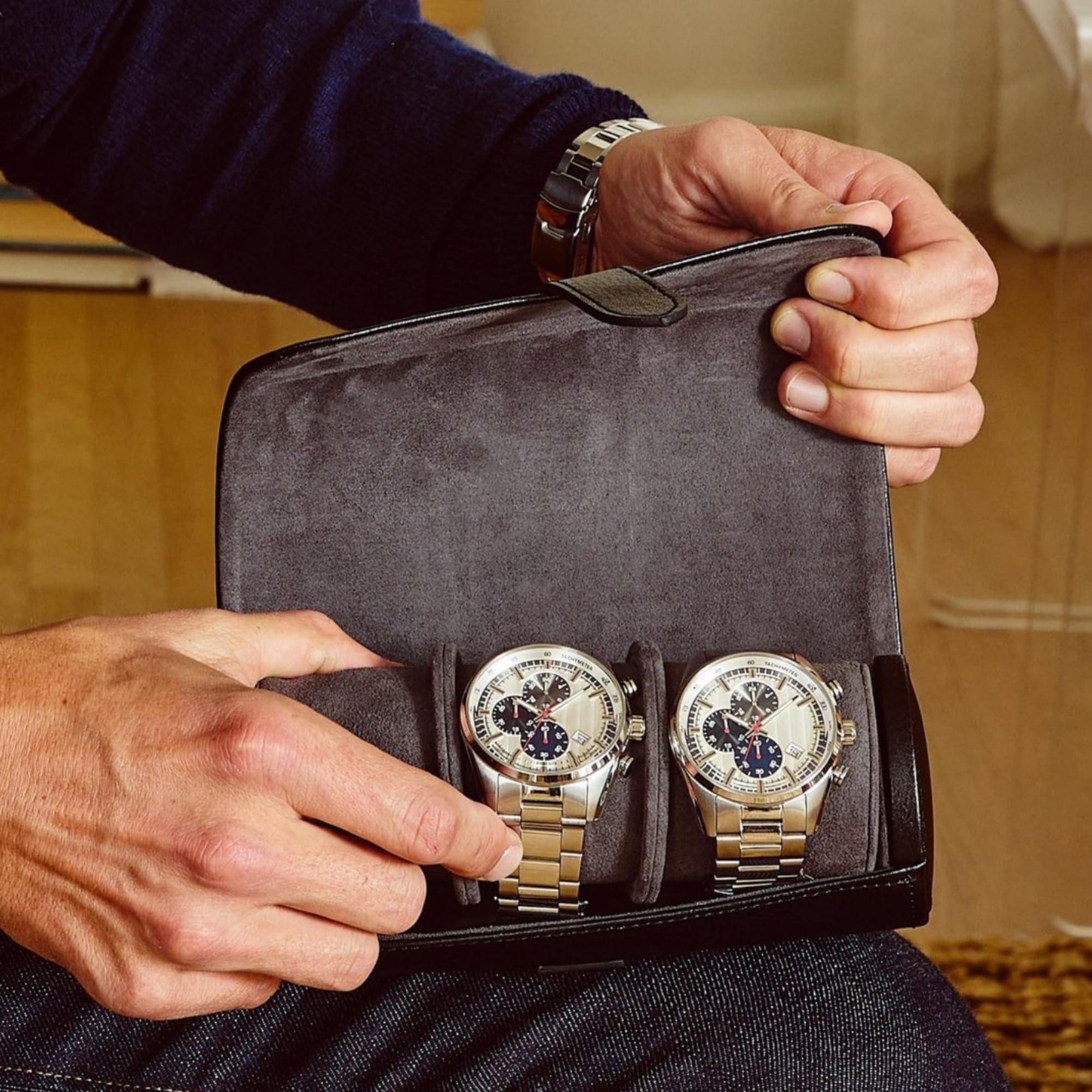 Foto 6 pulgar | Reloj Roll Wolf Blake Brown Con Capacidad Para 3 Relojes De Piel - Venta Internacional.