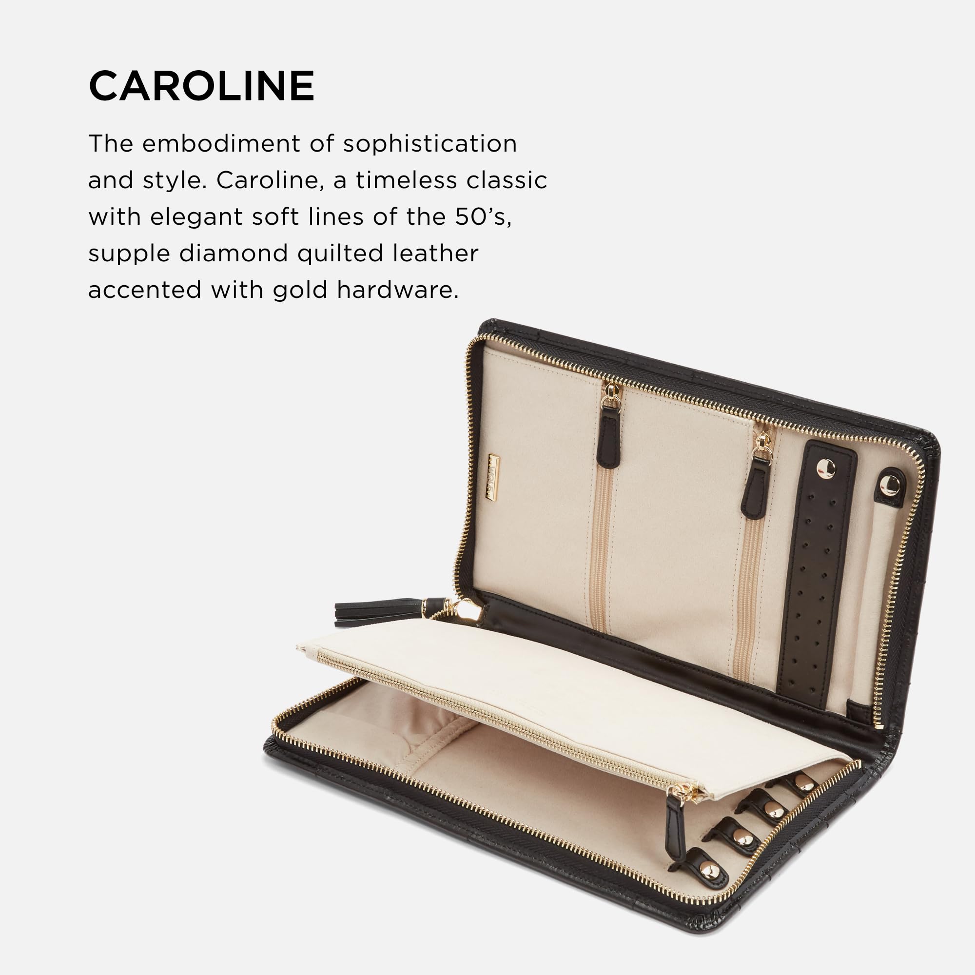 Foto 2 | Portafolio De Joyas Wolf Caroline Large De Piel Negra - Venta Internacional.