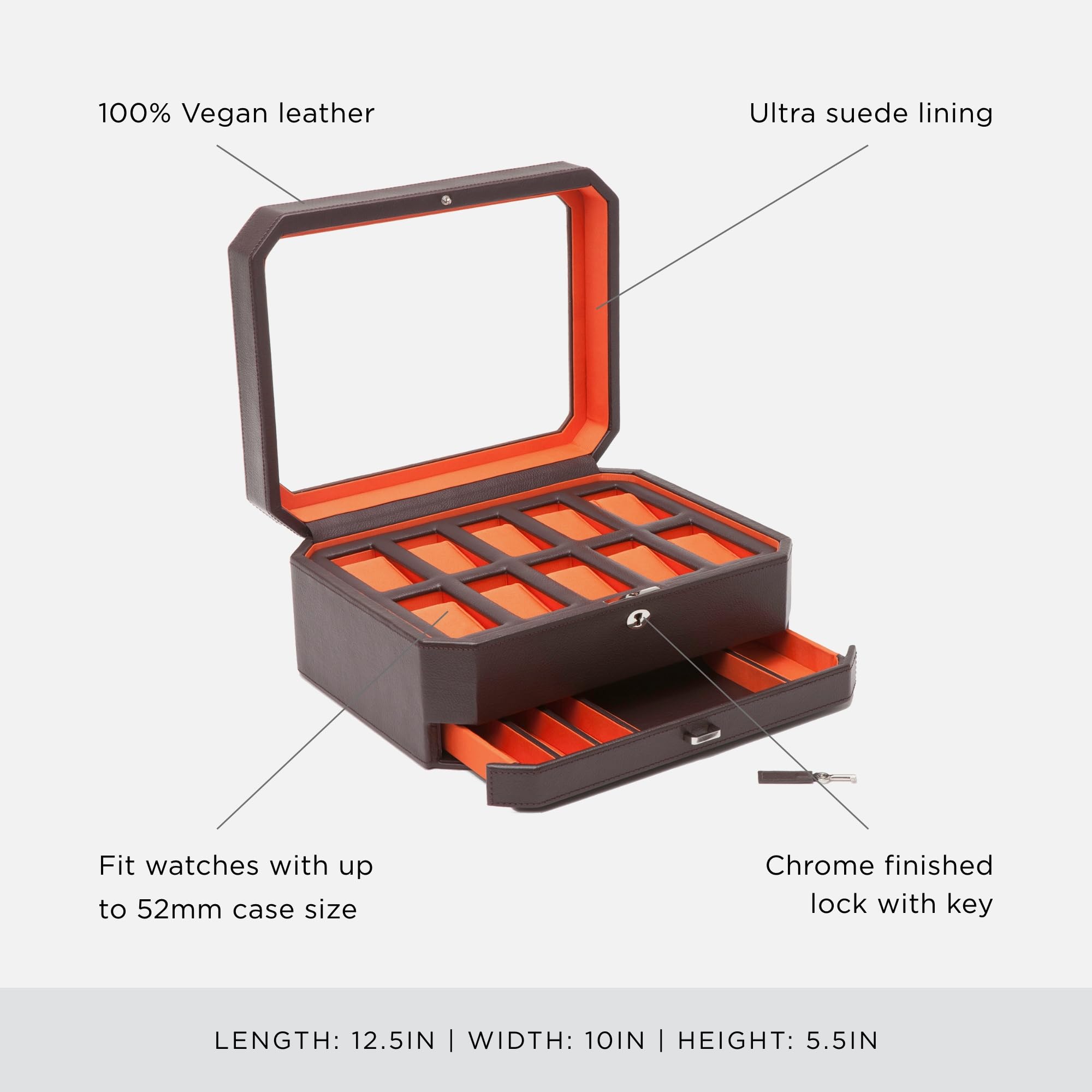 Foto 5 pulgar | Caja Para Relojes Wolf Windsor De 10 Piezas Con Cajón Marrón/naranja - Venta Internacional.