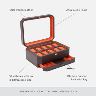 Foto 4 | Caja Para Relojes Wolf Windsor De 10 Piezas Con Cajón Marrón/naranja - Venta Internacional.