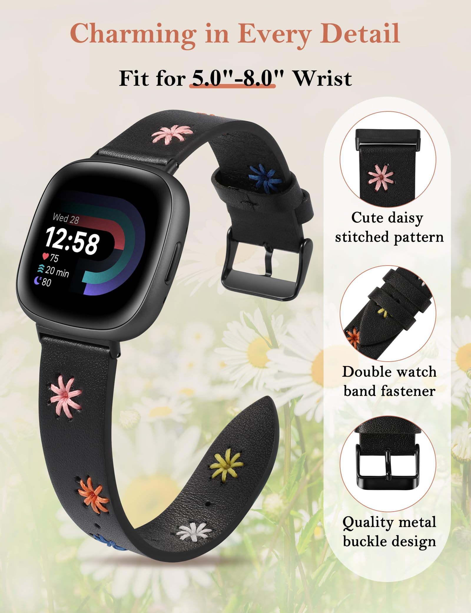 Foto 3 pulgar | Correa De Piel Wearlizer Para Fitbit Versa 4/3/sense 2 - Venta Internacional.