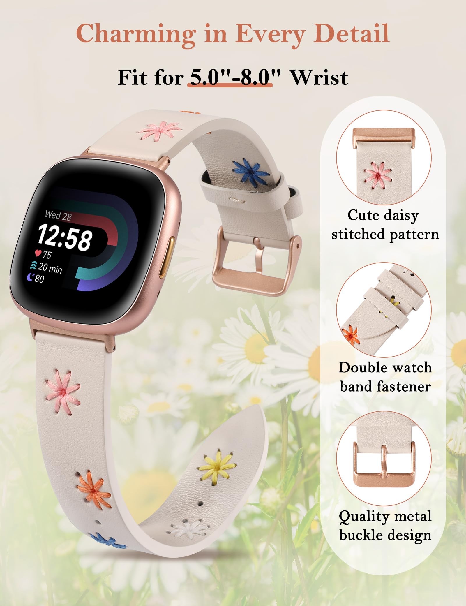 Foto 3 pulgar | Correa De Piel Wearlizer Para Mujer Fitbit Versa 4/versa 3/sense 2/sense - Venta Internacional.